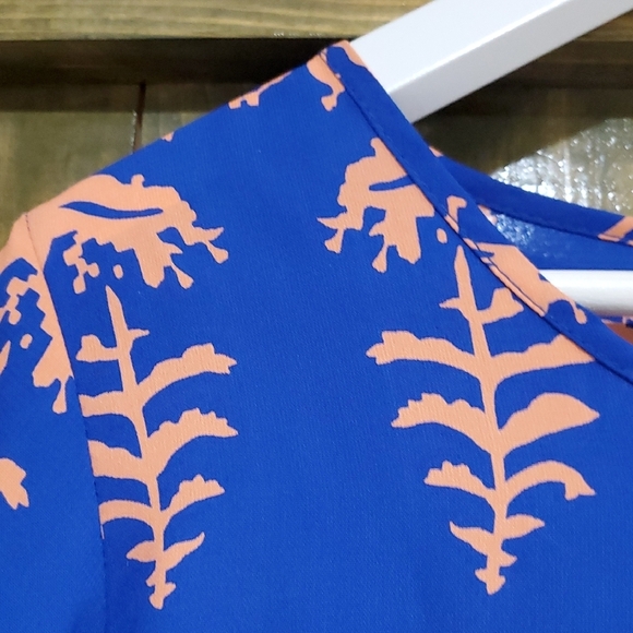 Anthropologie Blue and Orange Birdcage Long Sleeve Dress Career Wedding Guest - Picture 5 of 9